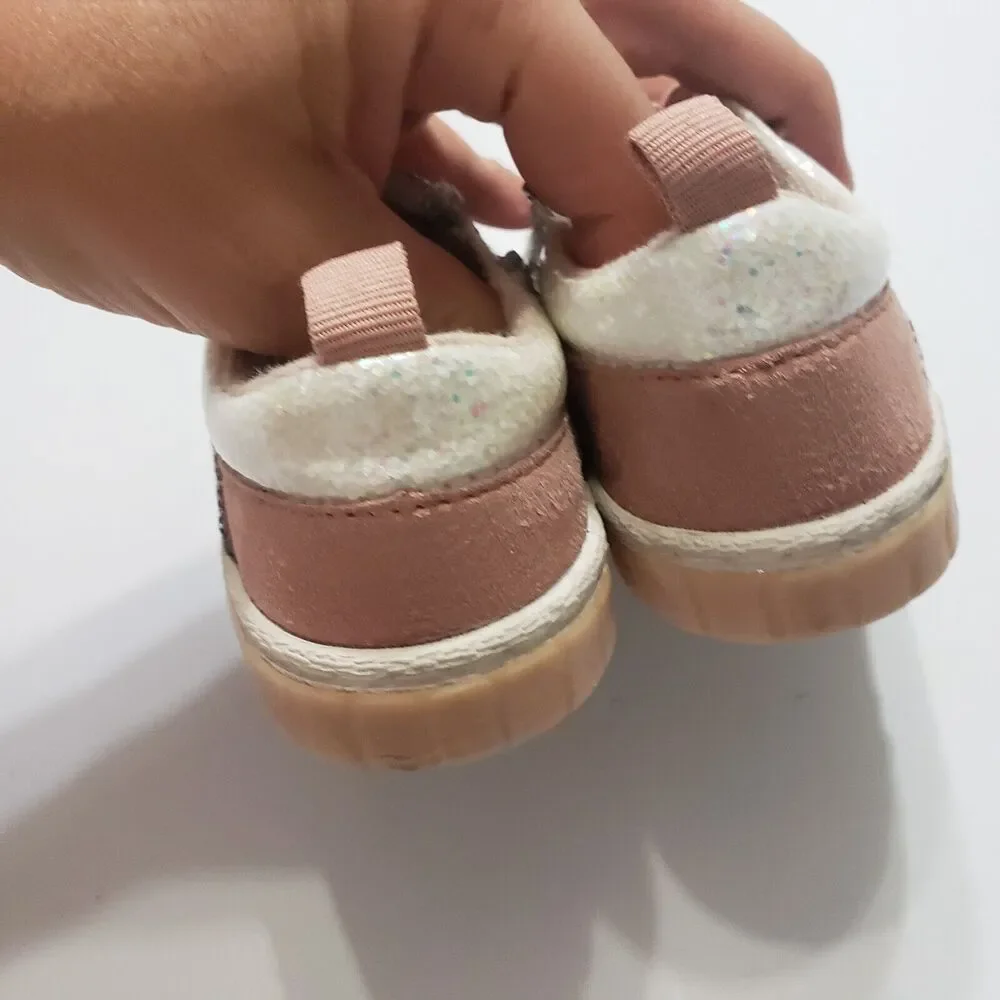 Zara Girl EU Size 23 Silver Side‎ Zipper Lace Up Low Top Shoes Sparkle Sequin